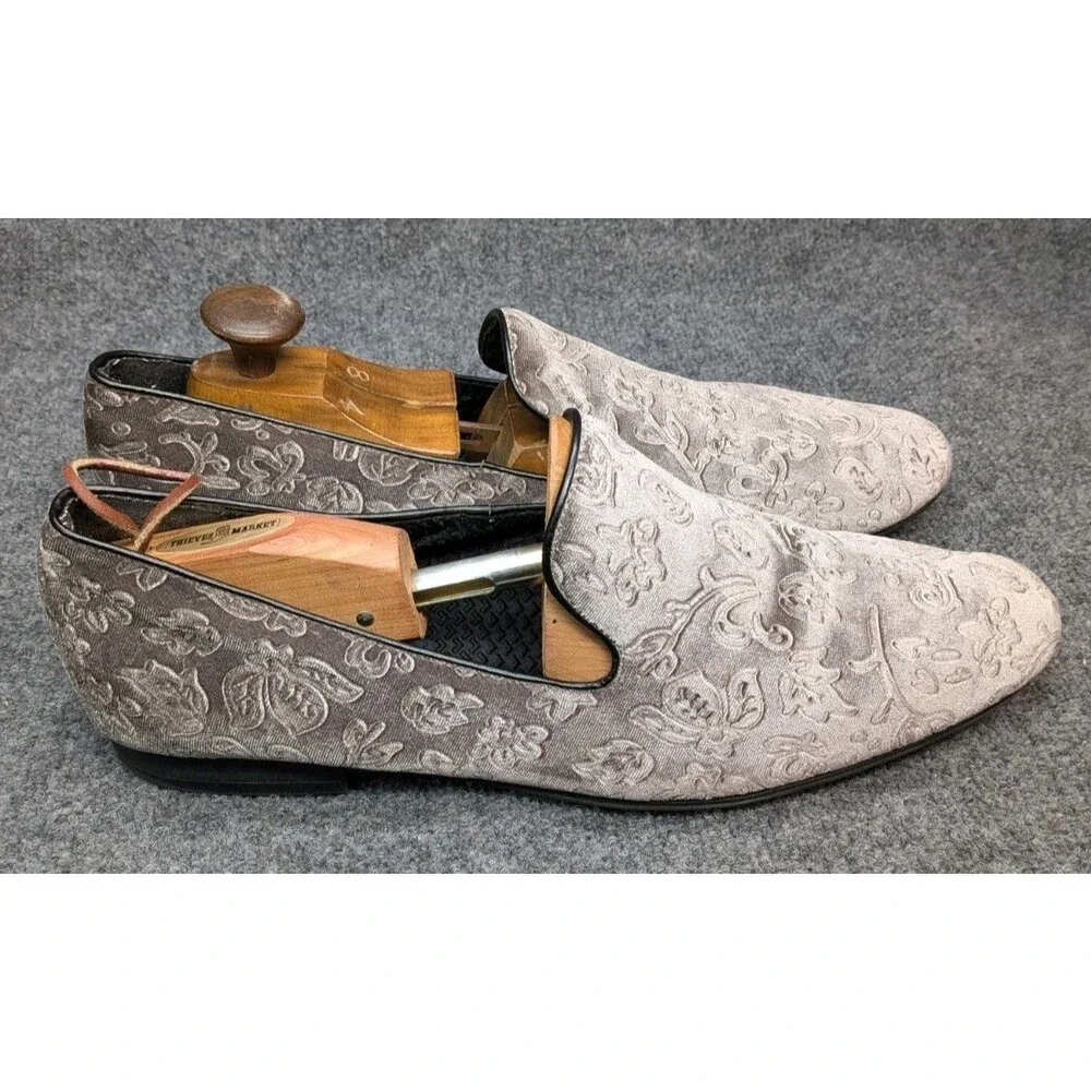Giorgio Brutini Men’s 13 Gray Velvet Smoking Slippers Floral Pattern Dress...